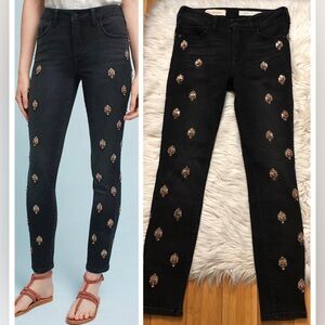 Pilcro Anthropologie Script High-Rise Embellished Black Skinny Jeans size 27